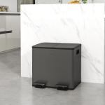 Caixote do Lixo de Cozinha em Aço Inoxidável com 2 Compartimentos 2x15L, Pedal, Tampas de Fecho Suave e Baldes Amovíveis - Preto
