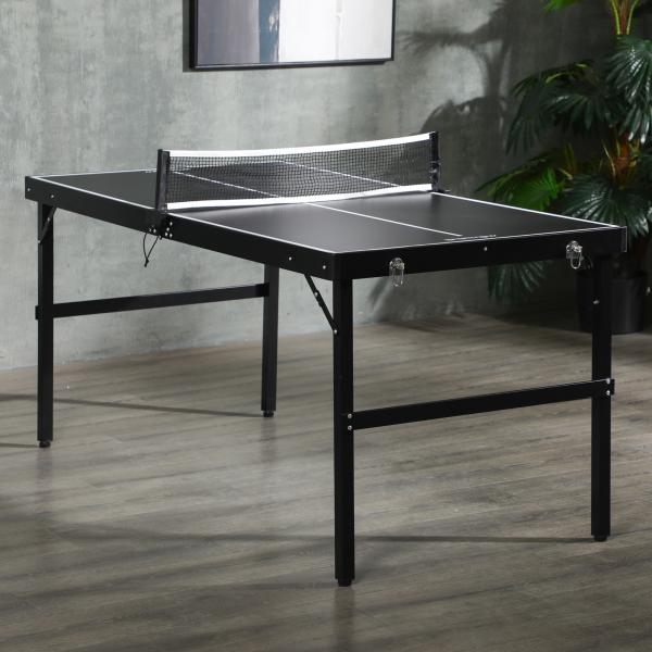 Mesa de Ping Pong Dobrável com Estrutura de Alumínio Portátil para Interior e Exterior 152x76x72 cm Preto