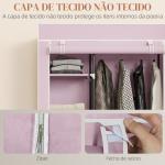 Roupeiro de Tecido Dobrável com 6 Prateleiras 1 Barra de Pendurar e Rodas para Dormitório Vestidor 103x43x162,5 cm Rosa