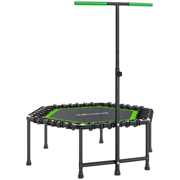 Trampolim Fitness 114x114x132 cm com Guiador Ajustável em 3 Níveis Estrutura de Aço para Treino de Perna Corpo Verde