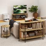 Mesa Consola com Corda de Papel Trançada à Mão Consola de Entrada de 3 Níveis com Estrutura de Aço Estilo Boémio 124x43,5x80 cm Madeira