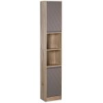 Armário Alto para Banheiro com 2 Portas e 2 Prateleiras Abertas Móveis Auxiliares para Sala de Estar Corredor 30x24x170 cm Carvalho e Cinza