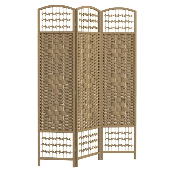 Biombo Separador de Ambientes com 3 Painéis Dobrável em Corda de Papel 120x170 cm Decoração para Quarto Madeira