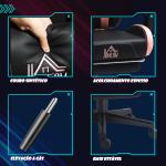 Cadeira Gaming com Orelhas Cadeira Gamer Reclinável com Altura Ajustável e Suporte Lombar 65x62x116 - 124 cm Preto e Rosa