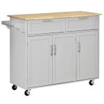 Carrinho de Cozinha com Rodas 2 Gavetas 3 Portas Prateleiras Ajustáveis e Barra para Sala de Jantar 121x46x91cm Cinza e Madeira