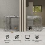 Armadilha para Animais Vivos Dobrável 93x31x34,5 cm Gaiola de Captura com Porta e Alça para Coelhos Roedores Prata
