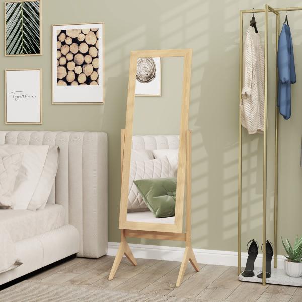 Espelho de Pé para Maquilhagem Reclinável com Estrutura de Madeira para Dormitório Vestidor 47x46x148 cm Carvalho