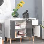 Aparador Móvel Auxiliar de Armazenamento com 2 Armários de Porta Gaveta Pés de Madeira 90x30x72 cm Cinza e Branco