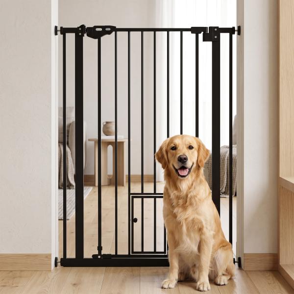 Barreira de Segurança Ajustável com Porta Pequena, Fecho Automático e Sistema de Bloqueio Duplo 74 - 80 x 104,1 cm Preta