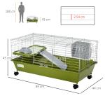 Gaiola para Pequenos Animais com Rodas, Bebedouro, Comedouro e Dispensador de Feno, para Coelhos e Porquinhos - da - Índia, 89x44x43 cm, Verde