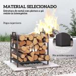 Suporte para Lenha em Metal com Pegas 42,5x33,5x43 cm para Lareira Jardim e Terraço Preto