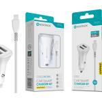 Kit Carregador Automóvel Inteligente 2.4A 2 USB Branco com Cabo Lightning Q - 002L