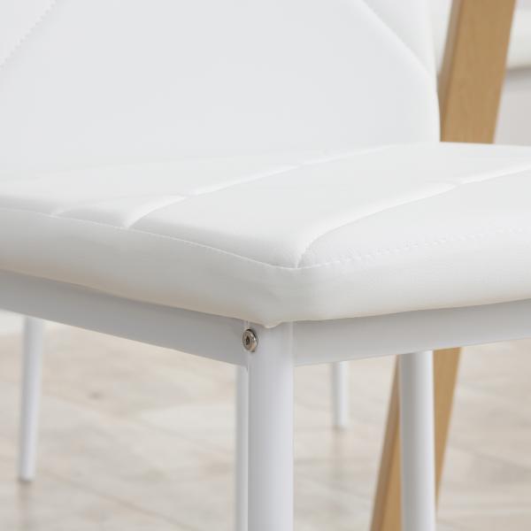 Conjunto de 6 Cadeiras de Sala de Jantar Estofadas em Couro Sintético com Encosto Alto e Pés de Aço 41x50x97 cm Branco