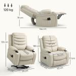 Poltrona Relax Reclinável Elétrica Elevatória com Massagem Vibratória Aquecimento e Porta USB 93x95,5x100 cm Creme