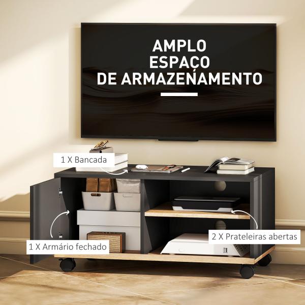 Móvel de TV com Rodas para Televisores até 42 Polegadas com 1 Porta 2 Compartimentos Abertos Prateleira 80x45x41 cm Preto