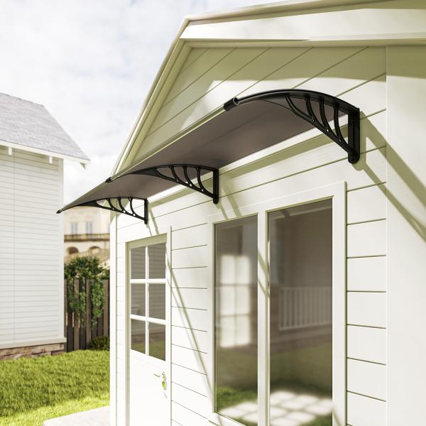 Marquise para Portas e Janelas 195x75 cm Marquise com Proteção para Sol e Chuva com Painéis de Policarbonato Marrom