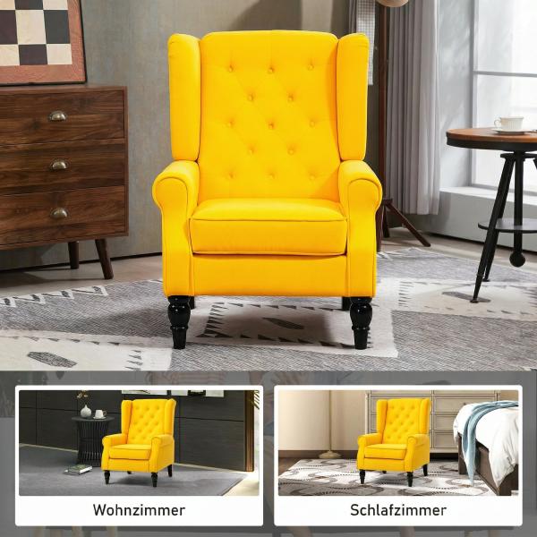 Poltrona de Sala com Apoios de Braço e Pernas de Madeira Capacidade de 160 kg para Quarto Escritório 74x86x102 cm Amarelo