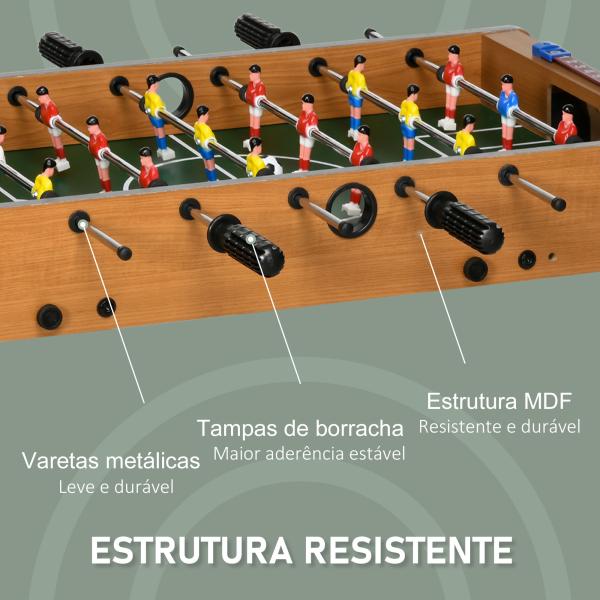 Mesa de Matraquilho para Crianças e Adultos Matraquilho 69x37x70cm com 2 Bolas 6 Hastes Metálicas 2 Placares de Pontos 18 Jogadores Pés Dobrável para Familias Festas Madeira