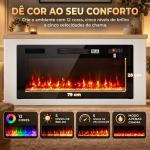 Lareira Elétrica de Pé 900/1800 W com Móvel para TV até 55", 12 Cores de Chama 3D, 5 Níveis de Brilho, Comando à Distância, para 35 m², Branco