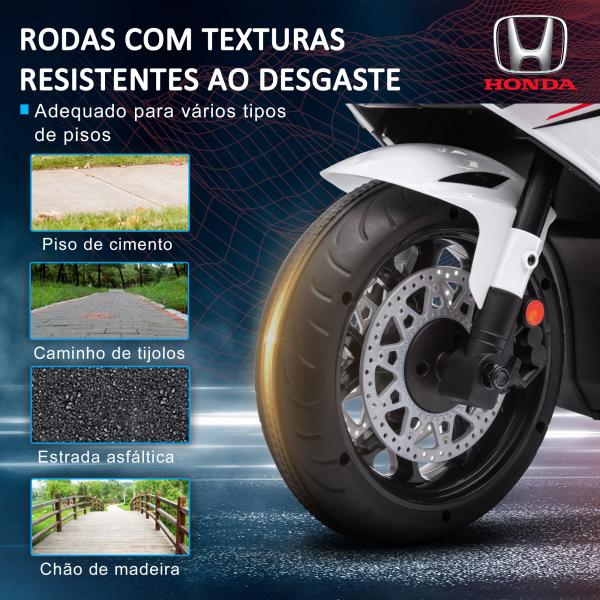 Mota Elétrica com Licença HONDA para Crianças de 3 - 5 Anos Mota a Bateria 6V com Farol Buzina Música 90x44x52cm Branco