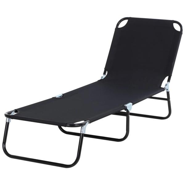 Espreguiçadeira dobrável reclinável com ângulo ajustável de 3 posições para exterior carga 120 kg 190x56x28 cm Preto