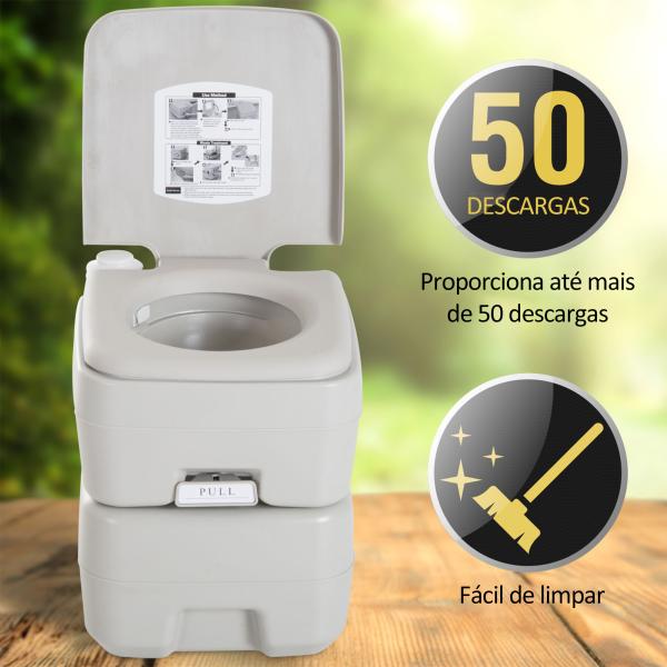 Sanita Portátil Sanita de 20L com Tampa para Campismo Viagem Barco Capacidade Máxima 147 kg 41,5x36,5x42 cm Cinza Claro