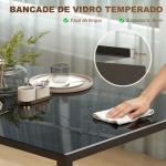Mesa de Refeição de Vidro Mesa Retangular para 6 Pessoas com Pés de Metal 140x80x75 cm Preto