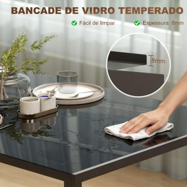 Mesa de Refeição de Vidro Mesa Retangular para 6 Pessoas com Pés de Metal 140x80x75 cm Preto