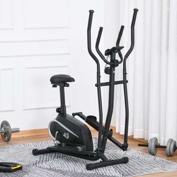 Bicicleta elíptica de fitness com Resistência Magnética Ajustável Tela LCD Sela Ajustável Monitor de Frequência Cardíaca e Volante 3 kg 103x62x151 cm Preto