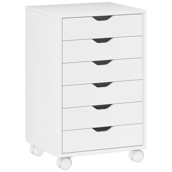 Bloco de Gavetas Móvel Arquivador com 6 Gavetas Suporte para Impressora com Rodas 40x35x63 cm Branco