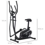 Bicicleta elíptica de fitness com Resistência Magnética Ajustável Tela LCD Sela Ajustável Monitor de Frequência Cardíaca e Volante 3 kg 103x62x151 cm Preto