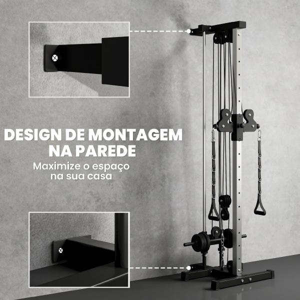 Máquina de Polias de Parede Ajustável em 15 Posições Multifunções para Ginásio e Casa 62x60x200 cm Preto