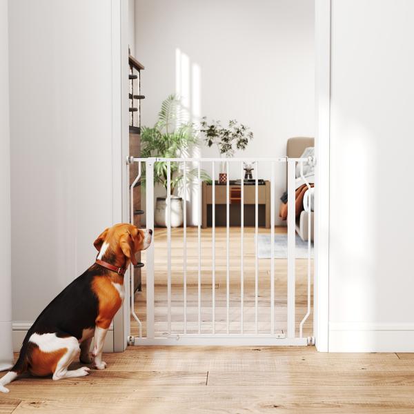 Barreira de Segurança para Cães 75 - 85 cm para Portas e Escadas, Dupla Direção, Duplo Bloqueio, Branco