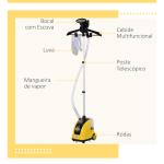 Ferro de Engomar a Vapor com Depósito de 1,4L e Temperatura Ajustável em 11 Níveis 26x21,5x146cm Amarelo e Preto