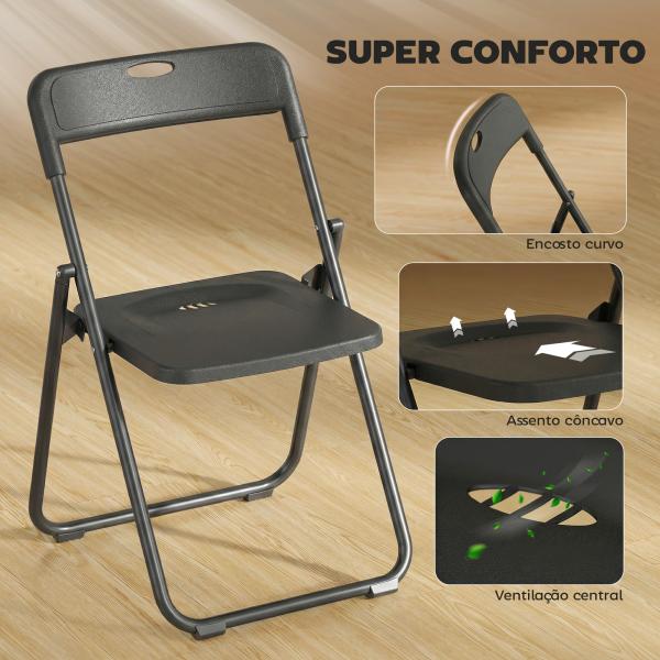 Conjunto de 6 Cadeiras Dobráveis com Encosto Curvo Assento Côncavo com Ventilação 48,5x47x75 cm Preto