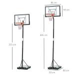 Tabela de Basquetebol Portátil Ajustável em Altura com Base Recarregável para Crianças e Adultos 86x165x302 - 352 cm Preto