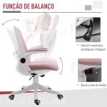 Cadeira de Escritório Giratória Função de Inclinação Altura Ajustável Ergonômica com Apoio de Braço Elevavel Carga 120 kg62,5x60x94 - 104 cm Rosa