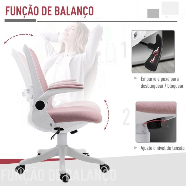 Cadeira de Escritório Giratória Função de Inclinação Altura Ajustável Ergonômica com Apoio de Braço Elevavel Carga 120 kg62,5x60x94 - 104 cm Rosa