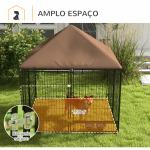 Parque para Cães com Toldo com Suporte Giratório para Comida 2 Tigelas Incluídas 141x141x151 cm Preto Marrom