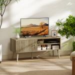 Móvel de TV para Televisão até 55 Polegadas com Porta Acanalada Prateleira Ajustável Compartimentos Abertos 115x35x49 cm Carvalho