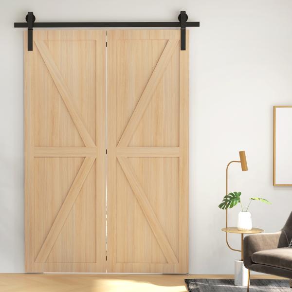 Kit de Ferragens para Porta de Correr Dobrável 122 cm para 2 Portas com Calha, Preto
