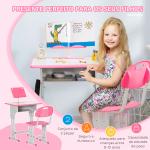 Conjunto de Secretária e Cadeira para Crianças com Altura Ajustável 1 Gaveta e 1 Prateleira para Livros 60x45x90 - 120 cm Rosa