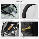 Carrinho para Animais de Estimação 3 em 1 Dobrável com Bolsa de Transporte Cesta de Armazenamento e Travão 82x49,5x98cm Preto