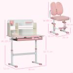 Conjunto de Secretária e Cadeira para Crianças com Altura Ajustável Gaveta Prateleiras e Bancada Inclinável 80x52x88 - 109 cm Rosa e Branco