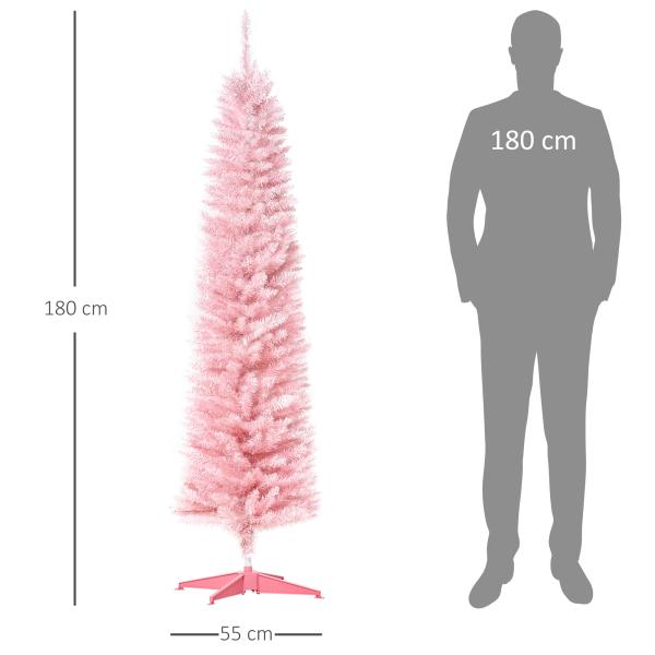 Árvore de Natal Artificial 180cm Ignífugo com 390 Ramos de PVC Decoração de Natal para Interiores Rosa