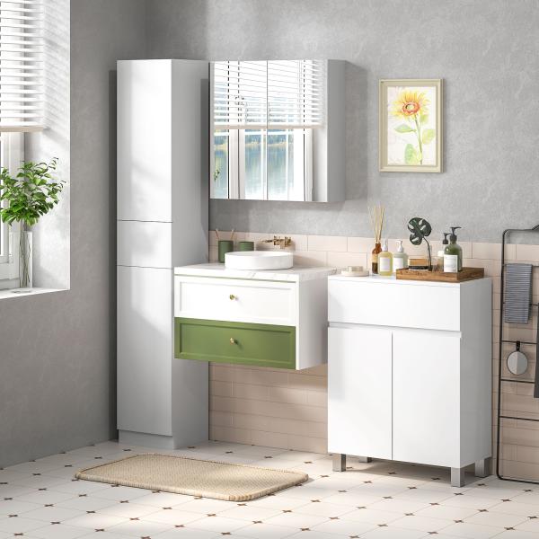 Coluna Casa de Banho com 1 Gaveta e 5 Prateleiras Coluna Casa de Banho de Estilo Moderno 30x28x170cm Branco