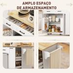 Ilha de Cozinha com Rodas Carrinho de Cozinha com Tomada USB Bancada Rebatível 2 Gavetas 119,5x74x94,5 cm Branco