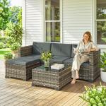 Conjunto de Jardim em Vime de 5 Peças Inclui Almofadas 2 Poltronas de Canto Poltrona sem Braços Apoia - Pés e Mesa de Centro Cinza Escuro