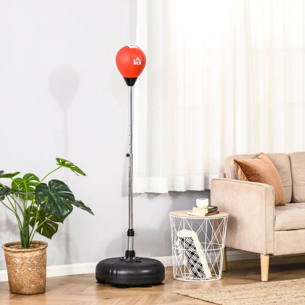 Saco de Boxe de Pé com Altura Ajustável de 4 Níveis Punching Ball com Base Preenchida Luvas e Inflador para Adultos e Adolescentes Ø45x132 - 158cm Preto e Vermelho