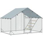 Galinheiro para Exterior 3x2 m Galinheiro de Aço Galvanizado com Comedouro Suspenso Tipo Espeto Poleiro Anti - UV Prata